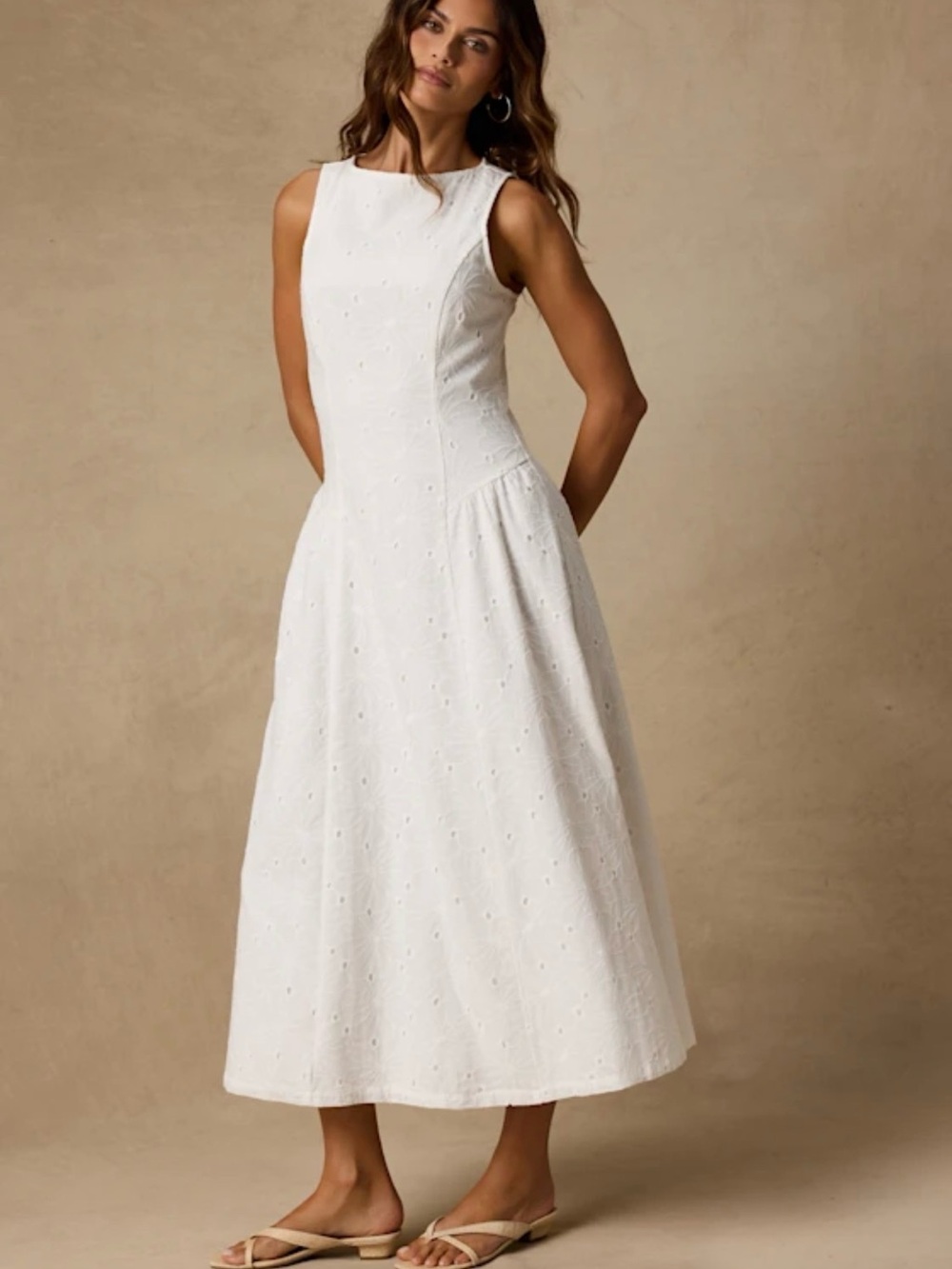 Lulu's White Eyelet Sleeveless Midi Dress